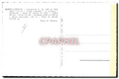 Alsaz-Lotaryngia — Lokomotywy S. 16, 1401 i 1402 — Wydanie «La Vie du Rail» N° 1957 — Rewers