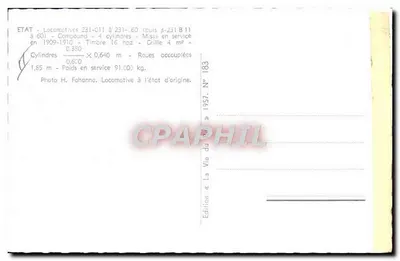 Locomotywa 231-011 do 231-60 — Wydawnictwo «La Vie du Rail» — N° 183 — Rewers