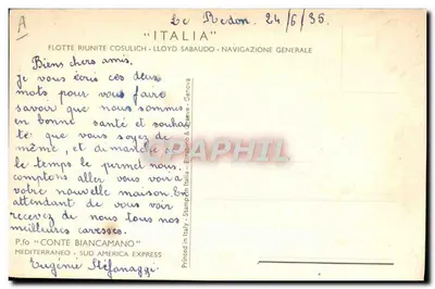 Costa Azul — Cruzeiro no navio Italia — editor PKLIDIC, número de série não visível — Verso
