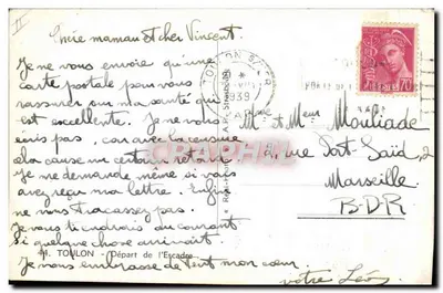 Navios de guerra no mar — Partida da Escadra — editor A.P.C. Strasbourg — Verso