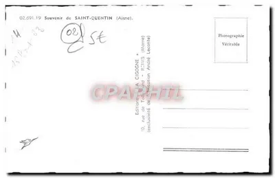 Saint-Quentin — Pamiątka z Saint-Quentin — Éditions A. Cigogne — Rewers