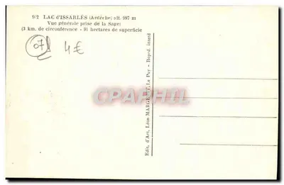 Jezioro Issarlès — ogólny widok z Sage — wydawca Léon MARGENT, Le Puy — Rewers