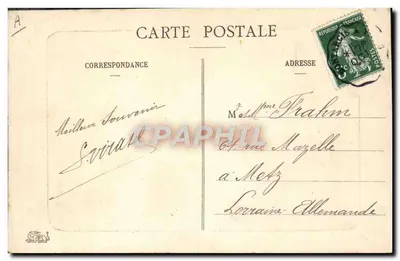 Bilhete postal antigo Souppes loja de doces no Loing — Verso