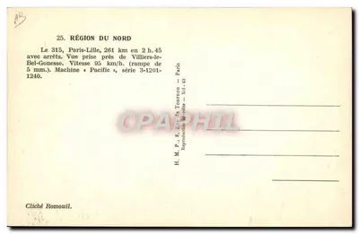Pociąg parowy n° 315 — Region Północny — Stara pocztówka H.M.P. S. Rue de Tournon — Rewers