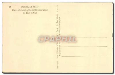 Bourges (Cher) — Estátua de Louis XI, obra notável de Jean Baffier — Éditions d'Art Martel, Paris — Verso