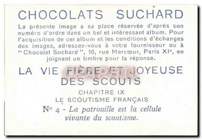 Francuscy skautowie — Patrol to żywa komórka skautingu — Chocolats Suchard, nr 4 — Rewers