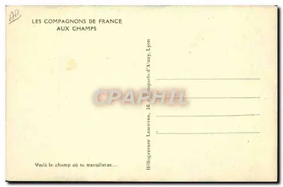 Dois trabalhadores diante de uma porta de pedra — Os Compagnons da França nos campos — Lescaven, Lyon — Verso