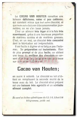 Cacao Van Houten — publicidad comercial — editor no visible — Reverso
