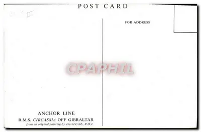 R.M.S. CIRCASSIA DI FIANO A GIBRALTAR — Anchor Line — dipinto di David Cobb, R.O.I. — Verso