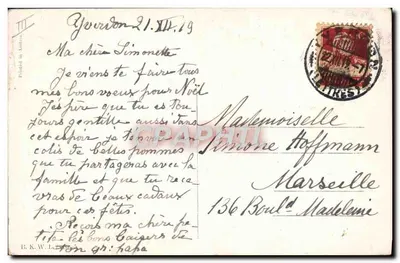 Automóvel com anjo transportando um abeto de Natal — editor H. Oehm, n° 114 — Verso