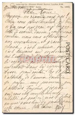 Crianças olhando roupa para secar — Inter-Art Co., Florence House, Barnes, London, S.W. — Série TWELVE SIXTY-TWO, n° 1262 — Verso