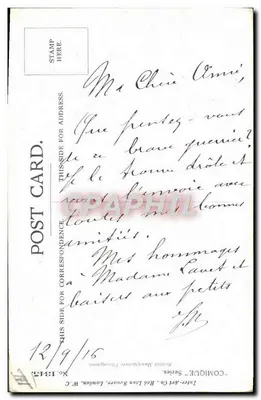 Żołnierz w stroju kiltu trzymający dwóch krzyczących niemowląt — 'I'M IN THE 'LIGHT INFANTRY!' / 'Je suis dans l'infanterie!' — seria Inter-Art Co. nr 1342 — Rewers