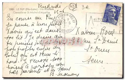 Le Puy-en-Velay — Die Rochers de Cornelle und Saint-Michel-d'Aiguilhe — Yv017 — Rückseite