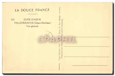 Villefranche-sur-Mer — Vista Geral — Les Éditions d'Art Yvan, Paris — Verso