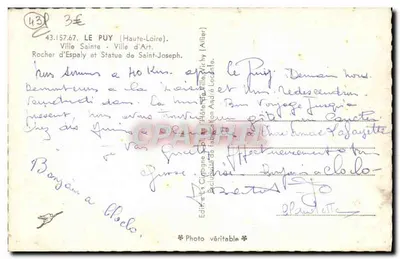 Le Puy - Rocher d'Espaly e Estátua de São José — La Cigogne, n°43.157.67 — Verso