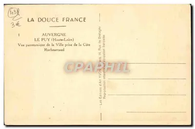 Le Puy-en-Velay — Vista panorâmica da cidade tirada da Côte Rocheaurnaud — Les Éditions d'Art YVON, Paris — Verso