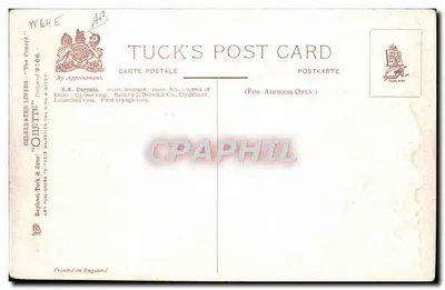 S.S. Caronia — Uwielbiany statek parowy Tuck & Sons — wydawca Tuck's Post Card — Rewers