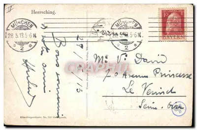 Ankerplaats Herrsching — uitzicht op de kade en het stoomschip — uitgever Franz Joseph Hober's Verlag, n° 718 — Achterkant