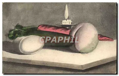 Nature morte — légumes et bougie — éditeur inconnu, n° de série non visible