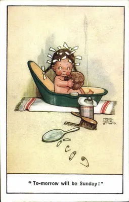 Bebê na banheira — 'Amanhã será domingo!' — Mabel Lucie Attwell