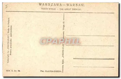 Warszawa — Warsaw — Teatr Wielki — The Great Theatre — Photo-Plat, série 4, n° 24 — Verso