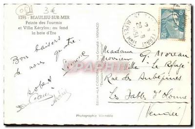 Cigogne — Widok zatoki Eze i Wielkiego Domu Kérylos — Wydawnictwo Cigogne — Rewers