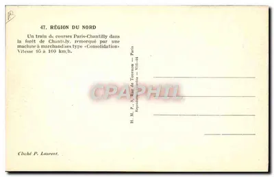 Pociąg wyścigowy Paryż-Chantilly — las Chantilly — H.M.P. Rue de Tournon — n°47 — Rewers
