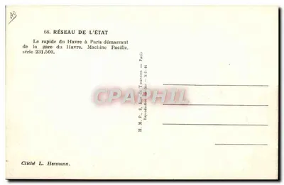 O rápido do Havre para Paris — Máquina Pacific, série 231.500 — H.M.P. & L. de Tournon — Verso
