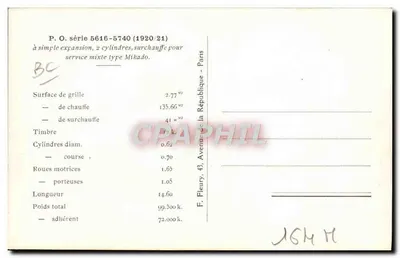 Locomotiva P.O. n°5698 — serie 5616-5740 — P.O. (1920/21) — Verso