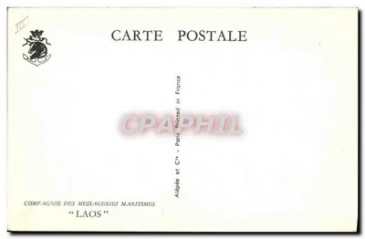 Cruiser e barco a vela no mar — Companhia das Messagerias Marítimas « Laos » — Alépée e Cie, Paris — Verso