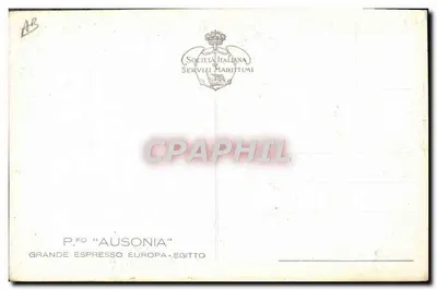 O navio de passageiro Ausonia — Società Italiana Servizi Marittimi — número de série não visível — Verso