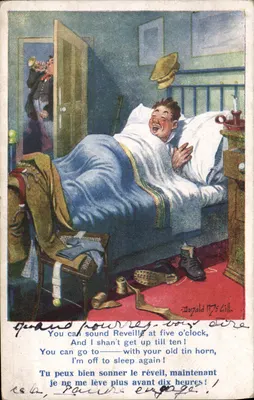 Soldado em train de s'endormir — illustration humoristique — Donald Mc Gill, série n° 4173