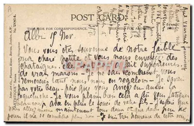 Criança sob guarda-chuva — pássaro — desenho de Agnes Richardson — Inter-Art Co. série N° 2064 — Verso