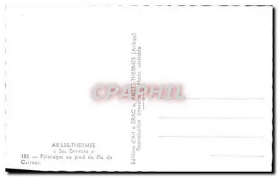 Ax-les-Thermes — Pâturages ao pé do Pic de Carroux — Editor ERAC, n°185 — Verso