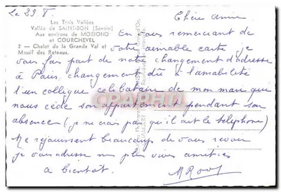 Trzy Doliny — Dolina Świętego Boniface’a (Savoie) — W pobliżu Moriond i Courchevel — Massif des Rateaux — wydawca: J. Lamery — Rewers