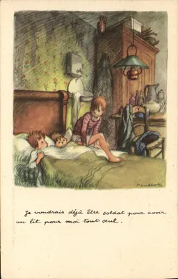 Dois crianças em uma quarto — ilustração — Poublish, editor da Ligue Nationale Contre le Taudis