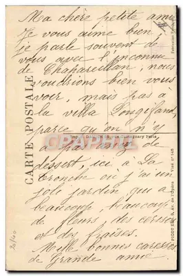 Criança oferecendo moedas a um porco — C. Santing — Editor P. Daumien, Paris — Verso