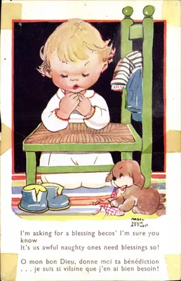 Bilhete postal antigo Fantasia Ilustrador Criança Mabel Lucie Attwell Cão