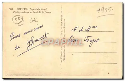 Sospel (Alpes-Maritimes) — Stare domy przy rzeczce Bévéra — Les Éditions d'Art VYON, Paryż — Rewers