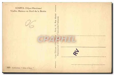 Sospel (Alpes-Maritimes) — Velhas Casas na Margem da Bevèra — Les Éditions d'Art VVON, Paris — Verso