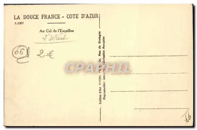 Vista del Col de l'Esquillon — Costa Azzurra — Édition d'Art YVON, n°1/187 — Verso