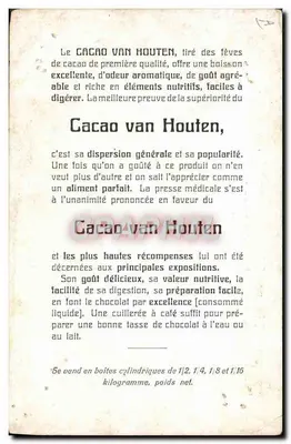 Cacao Van Houten — Publicidade comercial — Cacao Van Houten — Verso