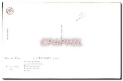 꽃 장식 모자 차림의 젊은 여성 — J. Séeberger — 라코크로미, 파리 전시회, 번호 465 — 뒷면