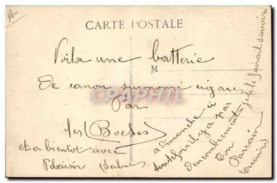 Peça francesa de 75 em ação — Guerra 1914 — editor P. Hambourg, n° 6203 — Verso