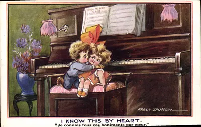 Crianças se beijando ao piano — Fred Spurgin — Inter-Art Co. London