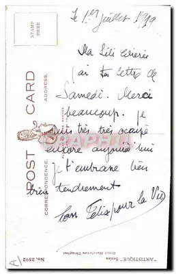 Petite fille à son bureau — scène intérieure — éditeur British Manufacture Throughout, série 'Artistique', n° 2592 — Verso