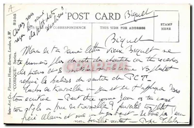Cena cômica de um homem confuso em um quarto — Donald Itz Gill — série 'Comique' — Inter-Art Co., Barnes, London — Verso