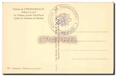 Castillo de Chenonceau — fachada Noroeste y jardín de Catalina de Médicis — Les Éditions d'Art Française — Reverso