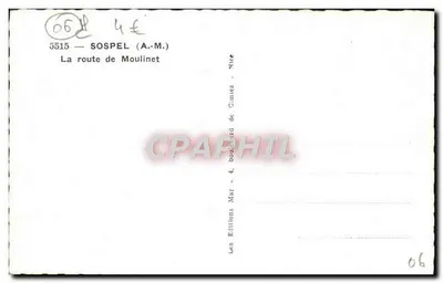 Carretera de Sospel — Moulinet — Ediciones de Cimiez — Reverso