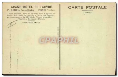 Hotel du Louvre – Aviñón — Antigua Capilla de los Templarios — Reverso